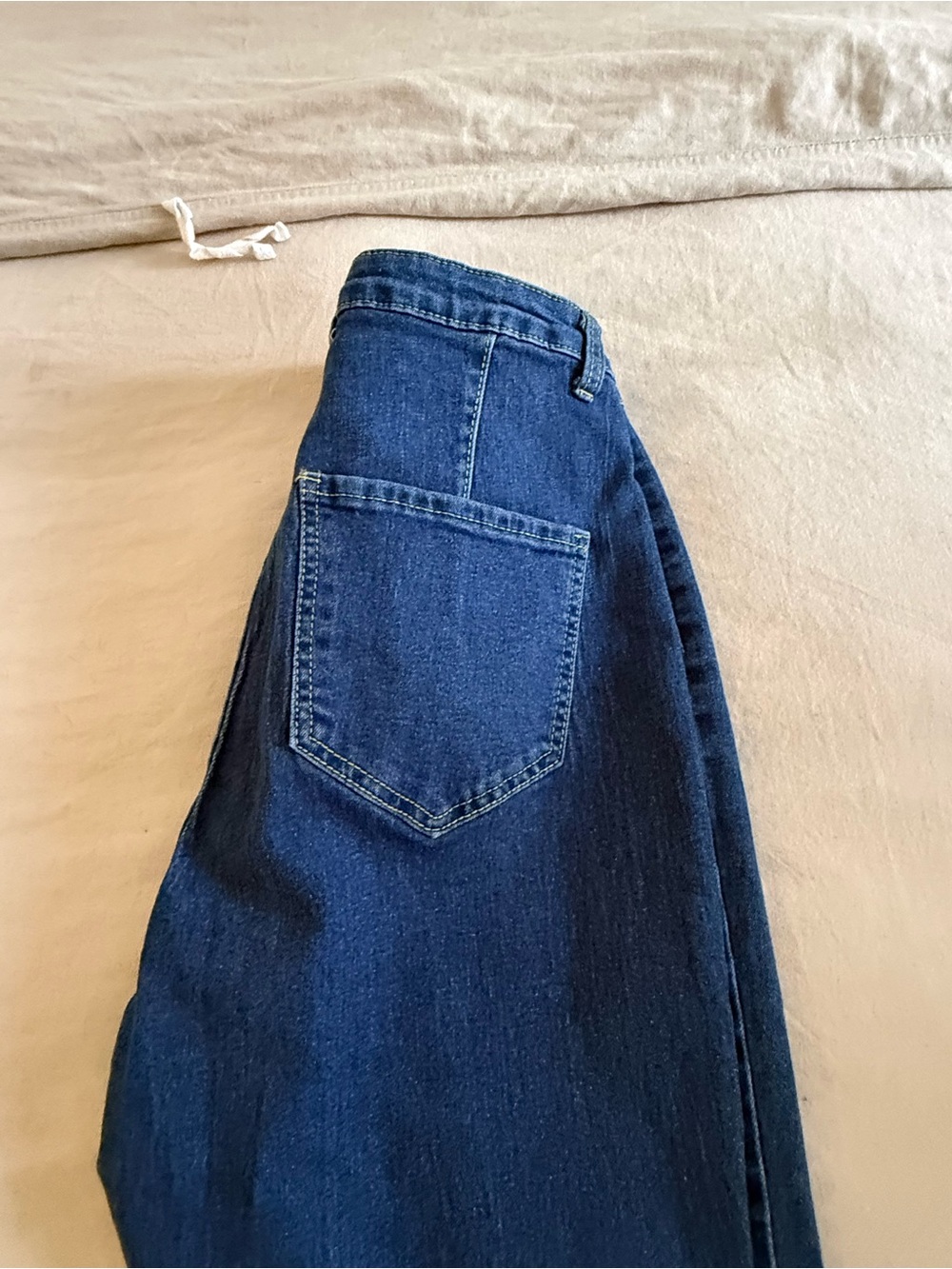 High waist Dark Blue Flared Jeans with Raw Hem - Picture 5 of 6